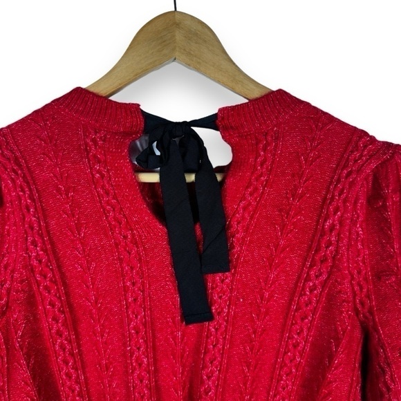 4 for $40 SALE! LOFT Bobble Cable Knit Tie Back Sweater, Crimson Red, Size XS - Picture 8 of 10
